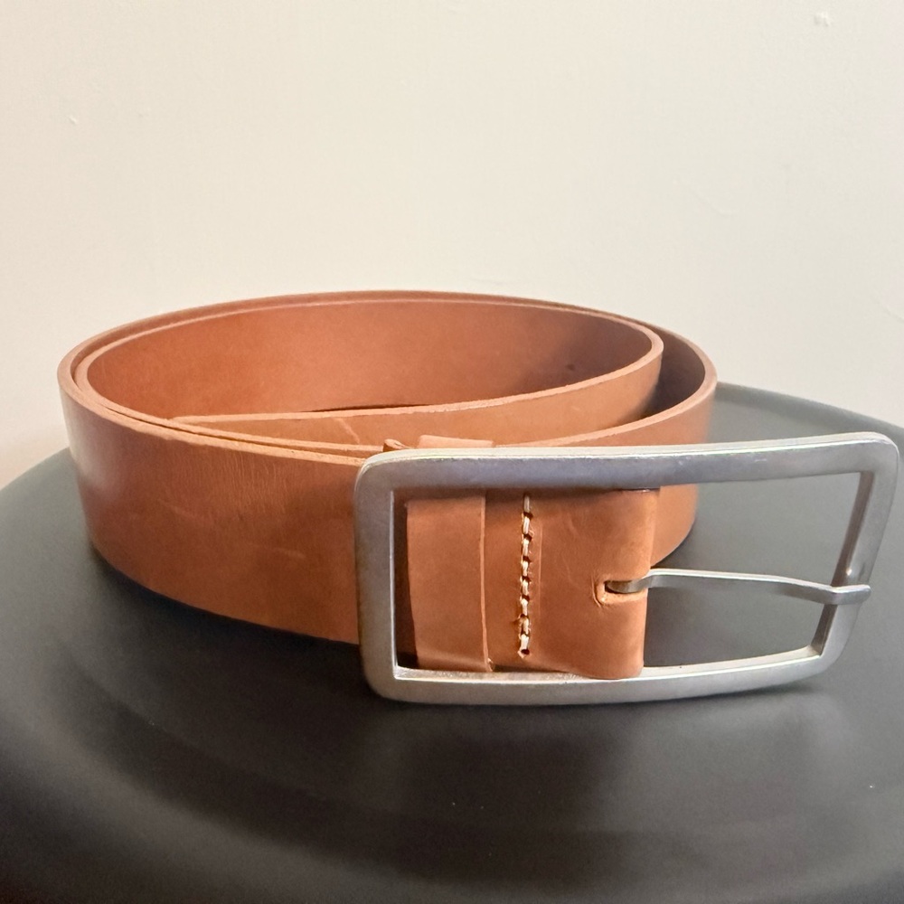 Men's Classic Tan Leather Belt with Silver Buckle